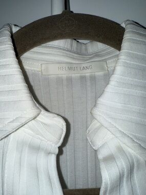 Helmut Lang White Ribbed Sleeveless Polo Tank